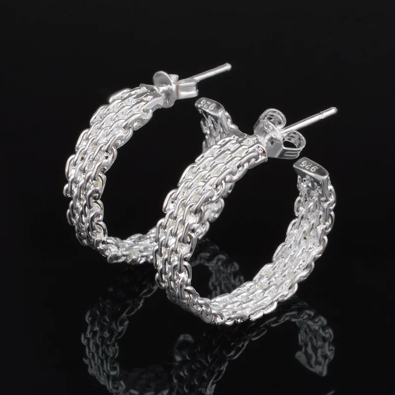 OMHXZJ, модные вечерние белые серьги-кольца в сеточку для женщин и девушек, серебряные серьги-925 пробы YE420