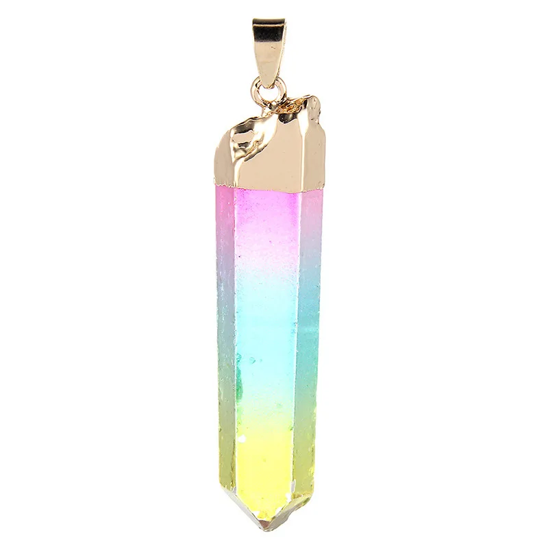 

Wholesale 12pcs/lot Irregular Mixed Color Rainbow Clear Quartz Natural Stone Pendants Pendulum Necklace Jewelry Free shipping