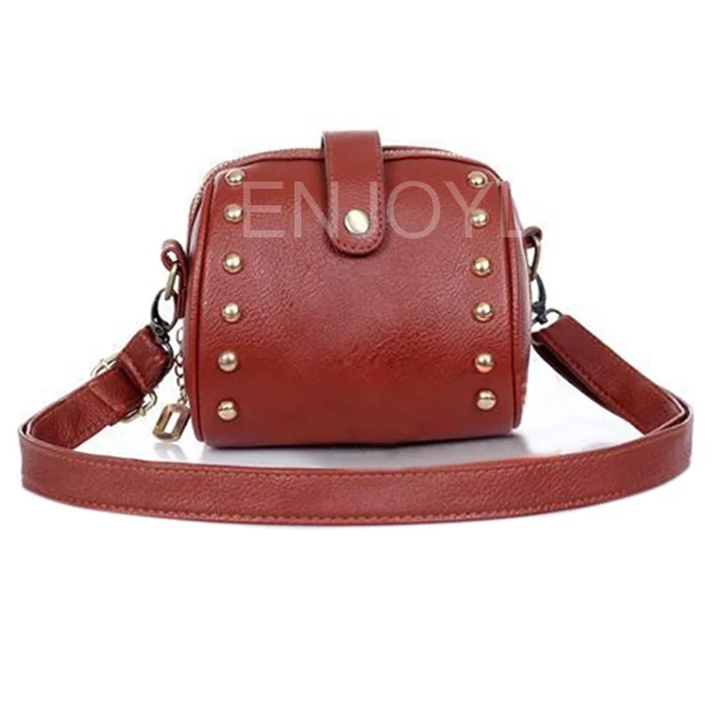 

Fashion Climbing Travel Sport Bag Rivets Camera Cylinder Shaped PU Messenger Bag Clean Handbag For Women Men Shoulder Backpack