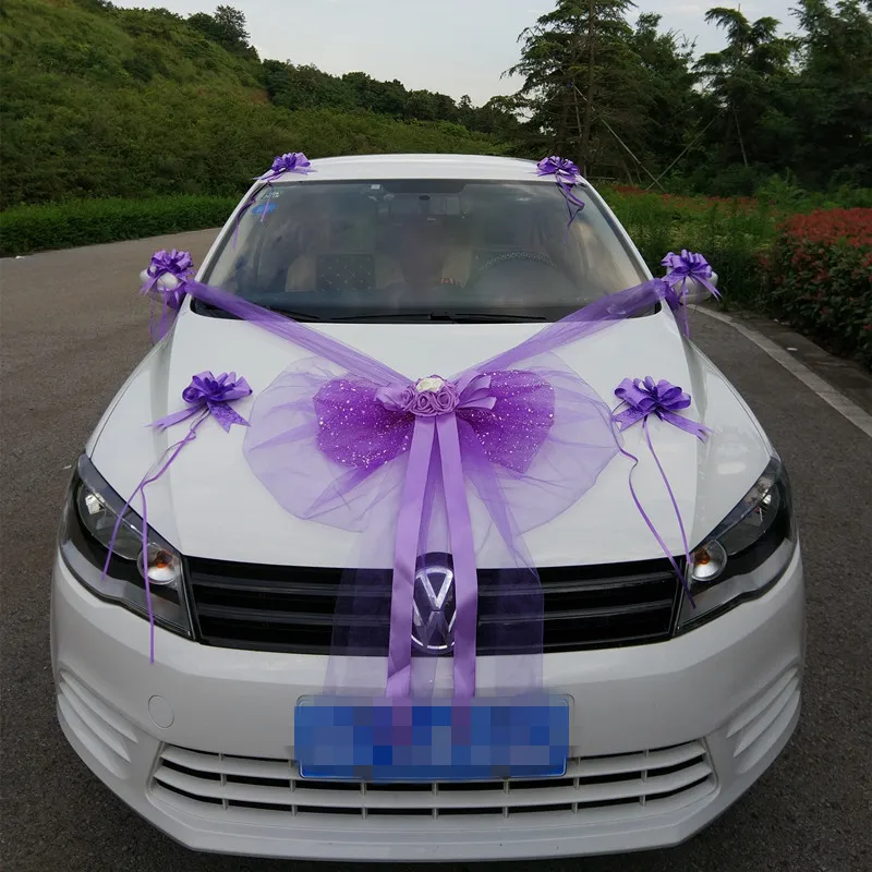 Wedding Decoration Car Flowers Artificial Organza Bow Rose Foam Flower Ribbon Wedding Decorative Garlands Set Wreath Table