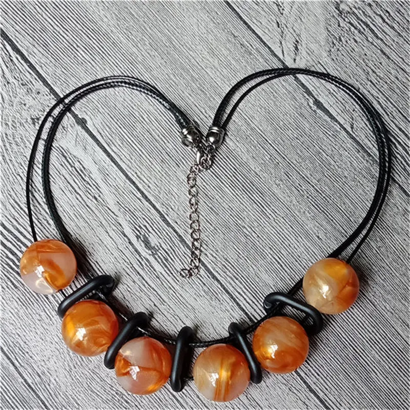 green Color Round Shining Statement Necklace For Women Short Bib Choker Geometric Cut Leather Strap Chain Fashion Jewelry | Украшения и