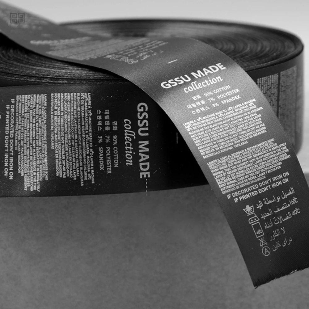 

1000pcs/roll BLACK tape custom Made design garment washing care label Satin clothing size tags washable labels free ship
