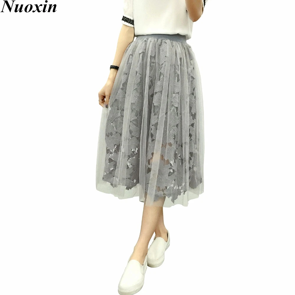 Nuevo Moda de Encaje de Tul Faldas Mujeres Cintura Elástico de Malla Patchwork Falda