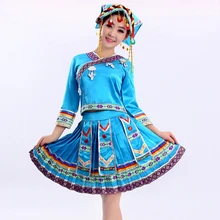 Miao одежда Hmong танцевальный костюм плиссированная юбка костюм для китайских танцев традиционное китайское платье с Головные уборы дропшиппинг