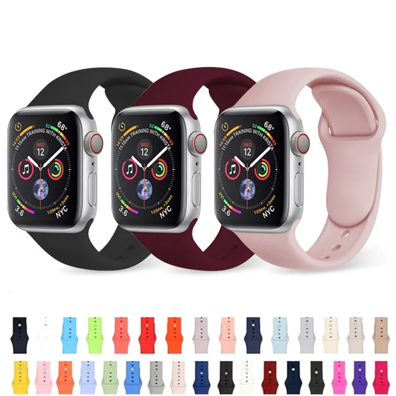 

38mm 40mm 42mm 44mm Sports Soft Silicone Watch Band For Apple Watch Bands Series 1 2 3 4 Replacement Belt Wrist Strap For iWatch