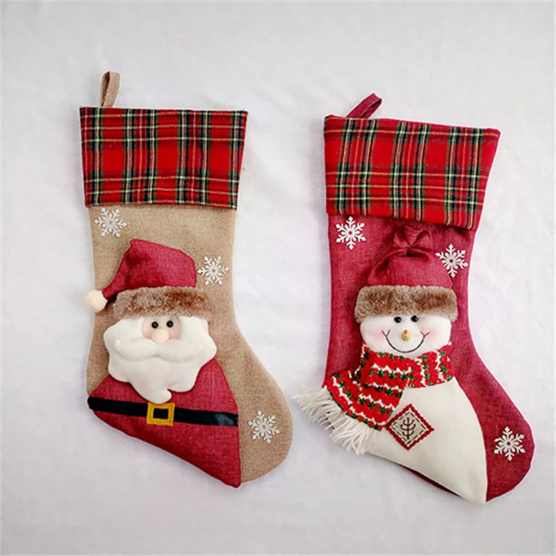 

1PC Handmade Cute New Year Christmas Tree Pendant Stocking Decoration Sacks Candy Gifts Holders Bags Home Party Ornaments 21inch