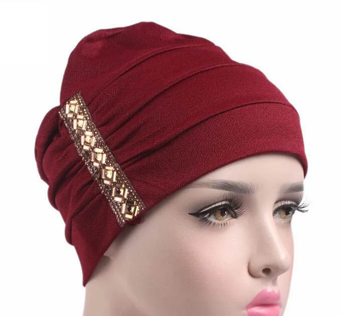 Skullies химио бандана Wrap с боковой горный хрусталь рака hat Cap скользят по спине близко химио капот 5 Цветов 10 шт./лот бесплатная корабль