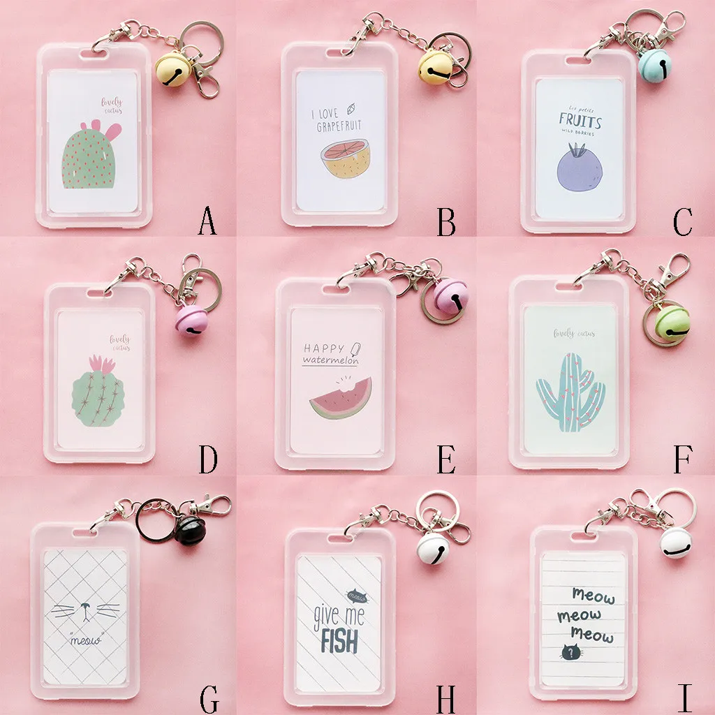 

Women Credit Card Holder Bag Cartoon Cute Cactus Cat Student Card Cover Bag Bank Bus ID Bank Fruit Plant Cover Case Keychain