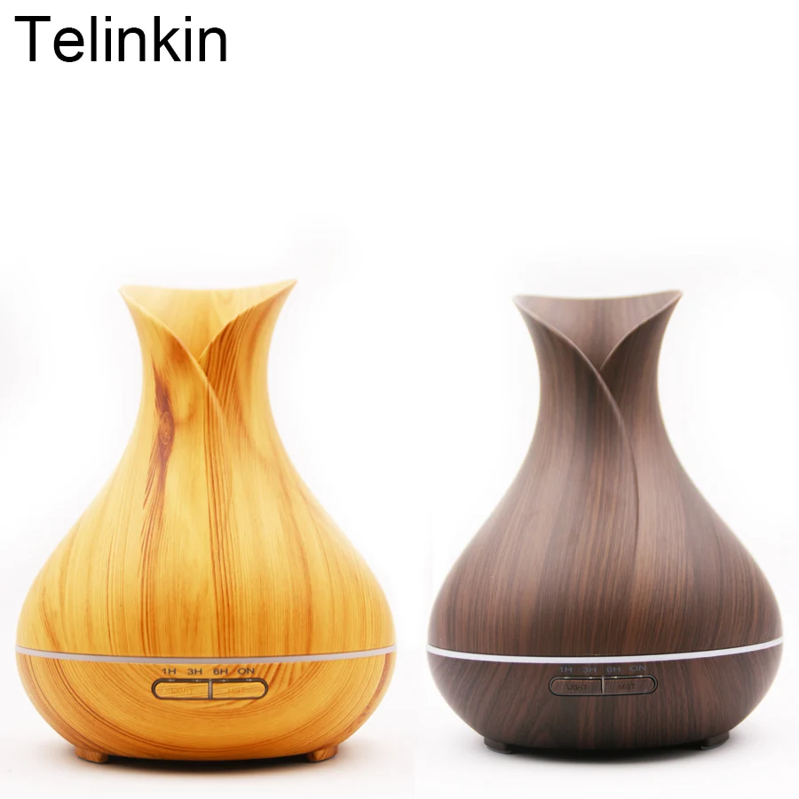 

400ml Ultrasonic Air Humidifier Aroma Essential Oil Diffuser with Wood Grain 7 Color Changing LED Suitable for Office Home