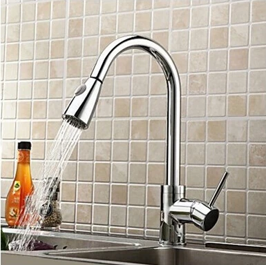 Free shipping chrome kitchen sink Swivel Deck Mounted Single Hole Faucets,Mixers & Taps with pull out shower head