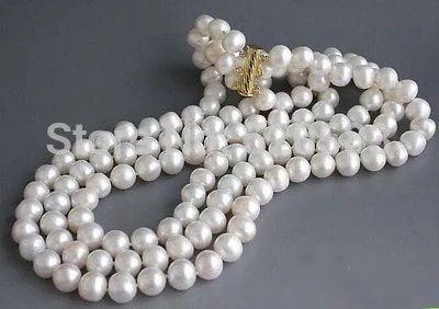 

3row 19" 10mm ROUND WHITE FRESHWATER PEARL NECKLACE