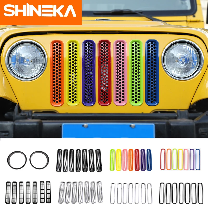 SHINEKA гоночные грили наборы для Jeep Wrangler TJ 1997-2006 ABS красочная вставка сетка гриль оболочка Хром Передняя TJ решетка крышка