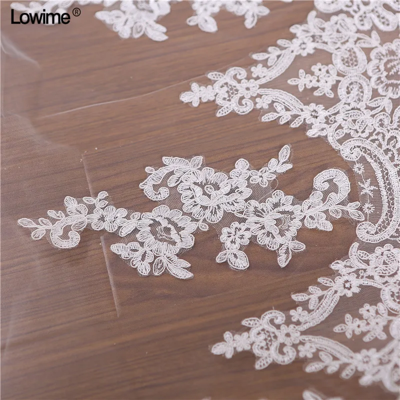 Lowime Cheap Cathedral Wedding Veil Accessories 3 Meters Voile Mariage Vail Velos Lace Cotton Bride Veils 2018 (4)