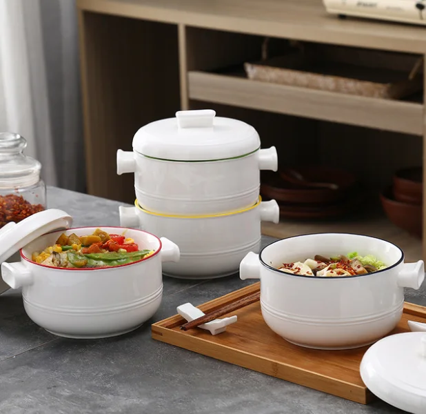 

Simple Ceramic Instant Student Dormitory Home Noodle Soup Ramen Bowl With Lid Western Food Bowl Fruit Salad Big Bowl LF354