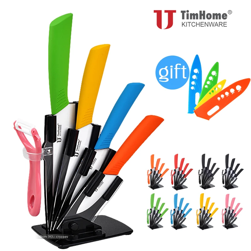 3 4 5 6 Inch kitchen ceramic knife set Holder Peeler Acrylic Stand 4pcs covers as