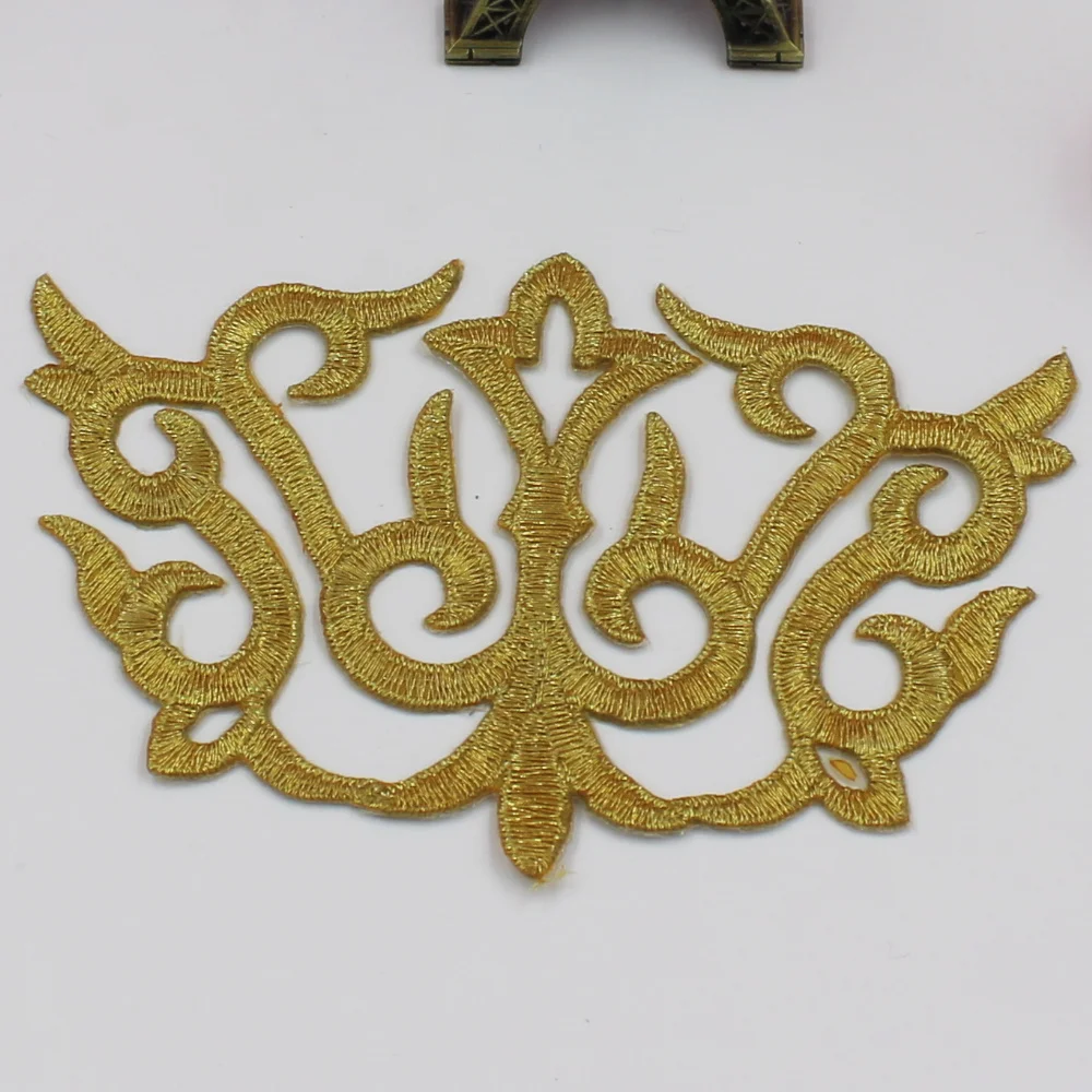 

YACKALASI 5 Pieces/Lot Gold Cosplay Appliqued Shields Embroidery Fabric Iron on Patches Shields 11*7.5cm