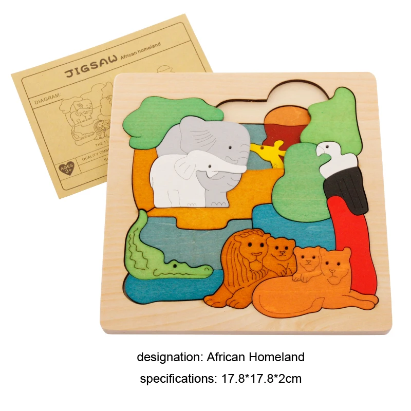 Interesting wooden 3D Puzzle early children educational font b toys b font multilayer cartoon animal puzzle