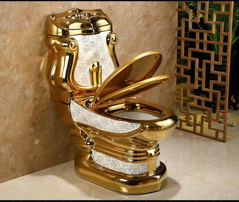 Европейский стиль, художественный Золотой раздельный унитаз, Гравитационный промывочный s-ловушка, напольный, роскошная вилла, сиденье для ванной комнаты, унитаз