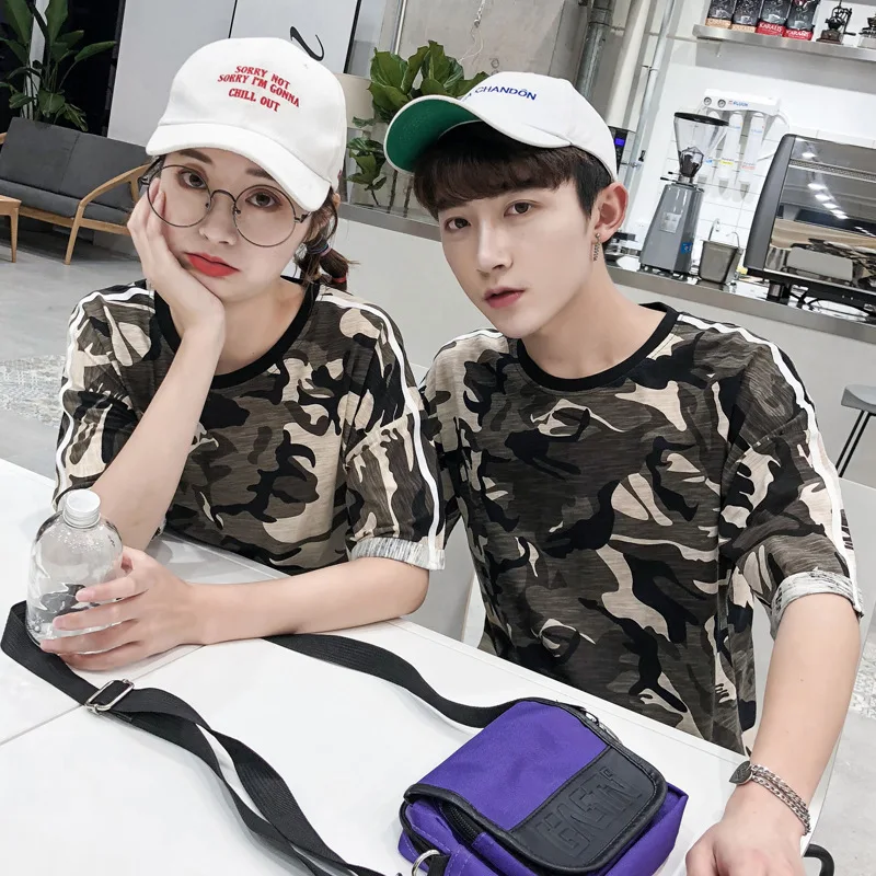 Matching Couple Clothes Lovers T-Shirts Summer Short Sleeve Casual Tops Army Green Camouflage Cotton T Shirt For Couple Clothes
