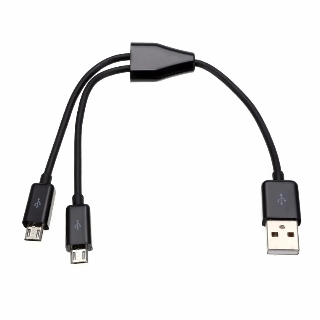 USB 2.0 to Dual 2 Micro USB 2.0 Male Y Splitter Data Charger Cable Cord 0.2M/0.65FT/1M/3FT Charging Charger Cable Black White