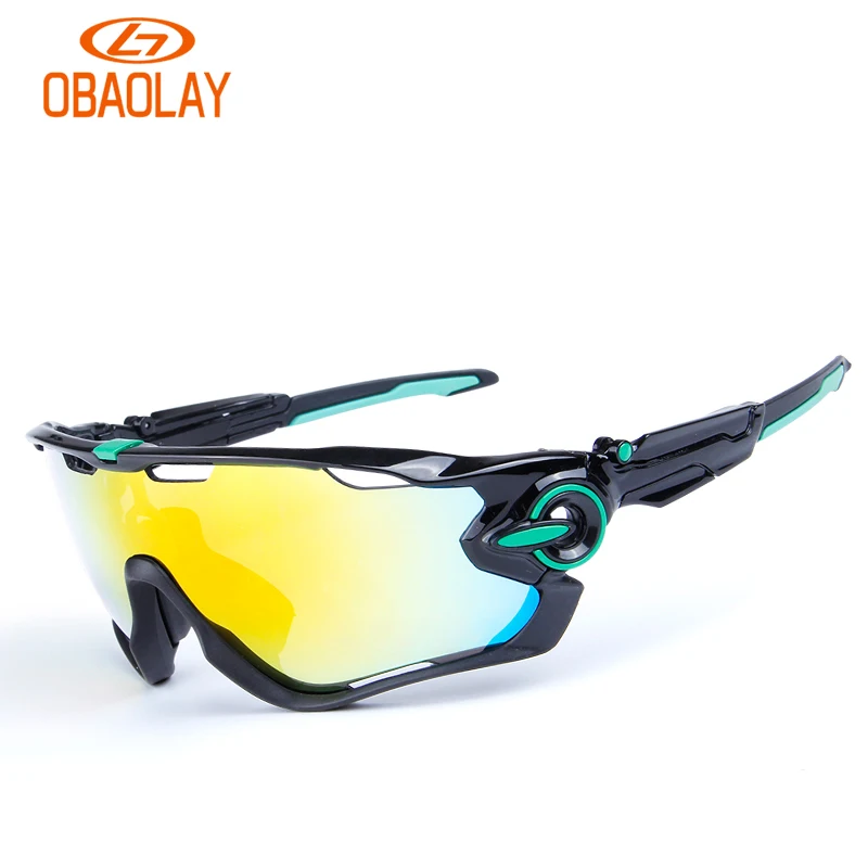 Obaolay 5 Lens Polarized Cycling Glasses Jaw Sport Cycling Sunglasses Men UV400 Breaker MTB Cycling Eyewear Bike Bicycle Goggles