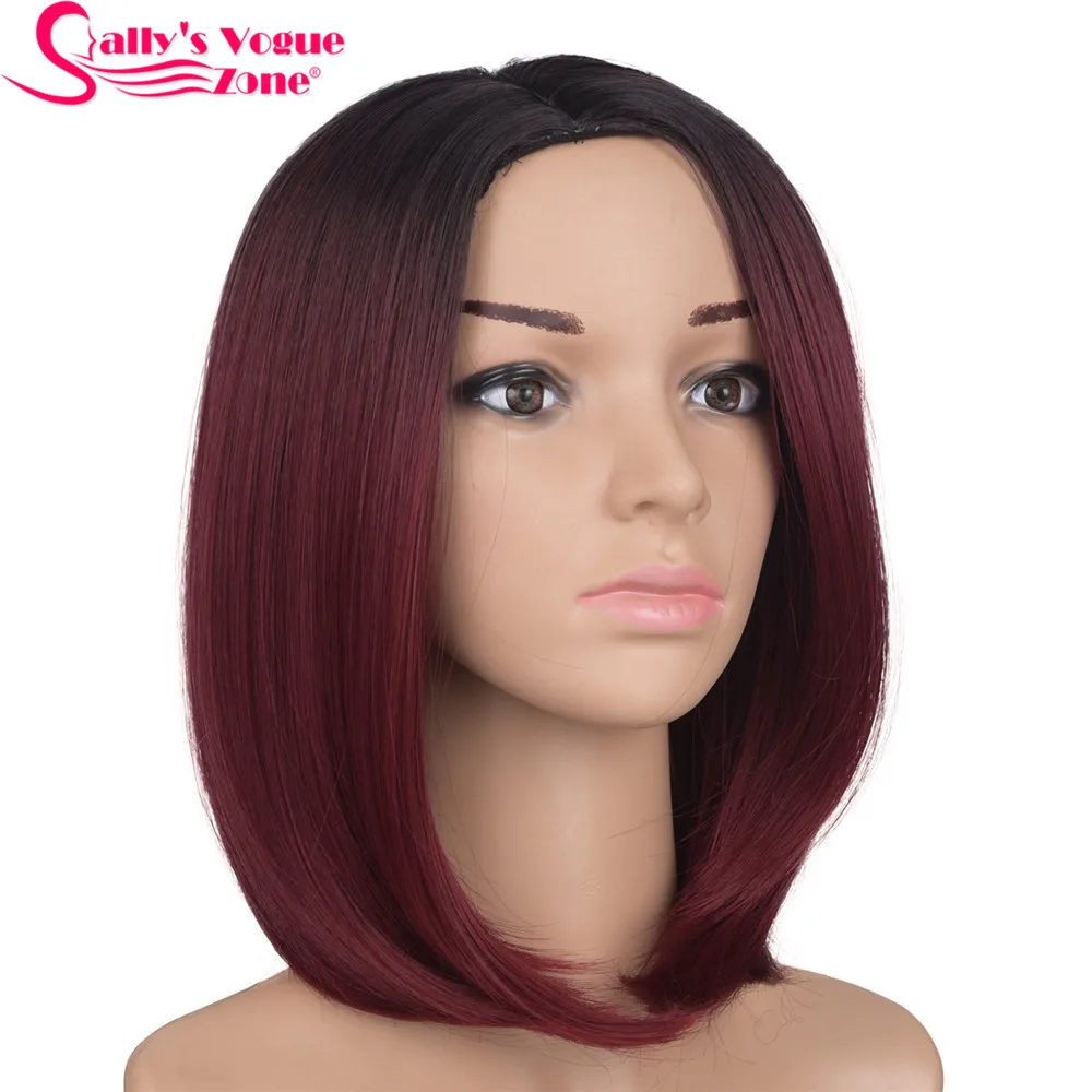 1042 40 De Descuentosallyhair Alta Temperatura Sintético Recto Corto Ombre Negro Vino Rojo Color Americano Africano Bob Pelucas Pelo Para Mujeres