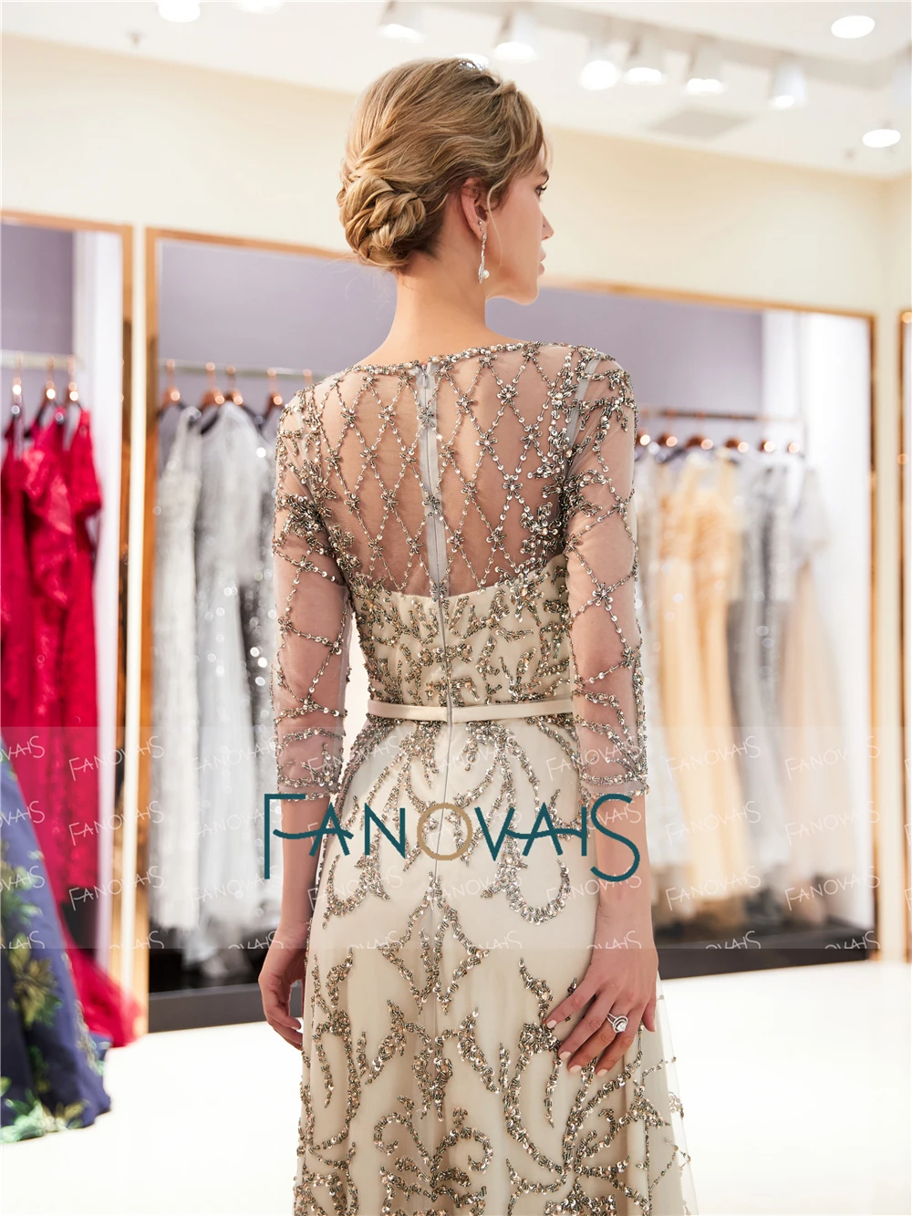 Luxury Evening Dresses Long 3/4 Sleeves Beaded Prom Dress 2019 Formal Party Gown Vestido de Fiesta QS5 Luxury Evening Dresses Long 3/4 Sleeves Beaded Prom Dress 2019 Formal Party Gown Vestido de Fiesta QS5