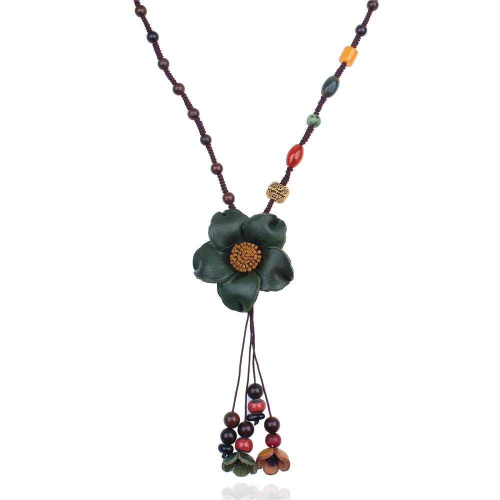 HOCOLE богемное длинное ожерелье с кулоном в виде цветка женские деревянные бусы цветок массивное ожерелье ювелирные изделия Винтаж bijoux femme