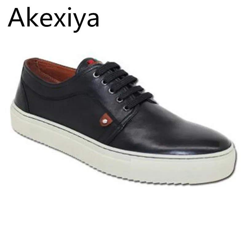 

Akexiya Spring And Summer Fashion New Men Casual Shoes Flats Shoes Men Lacing Full Grain Leather Flats Plus Size Free Shipping