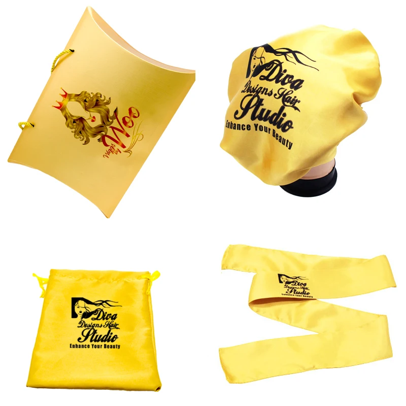 

Custom Printing Logo Wig Packing Set Silk Drawstring Pocket Hair Packaging Satin Bags Tassel Women Wig Storage Bag