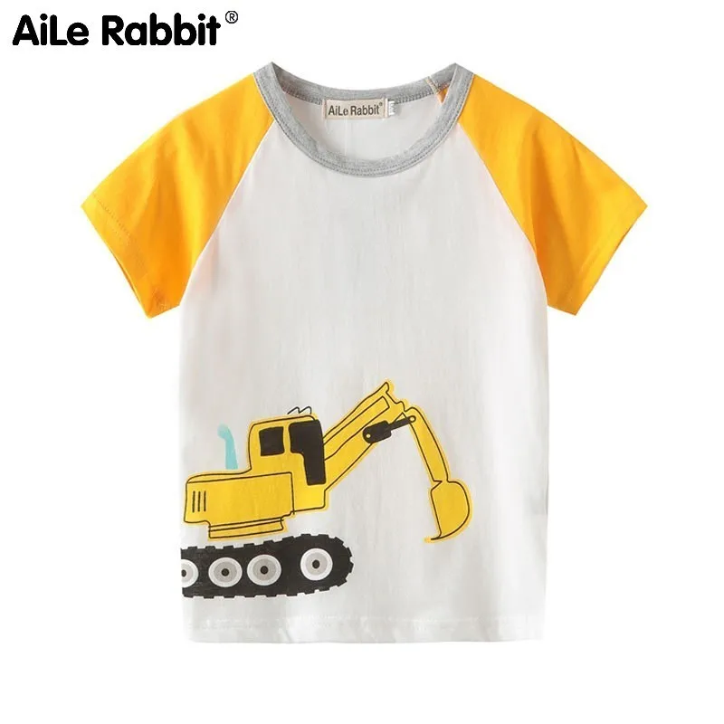 

Summer Wear Children Short Sleeve T Pity Pure Cotton Catamite Round Neck Half Sleeve Cartoon Excavating Machinery