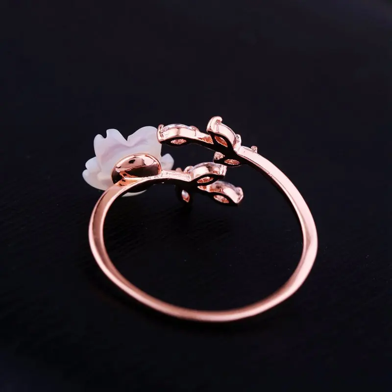 Роскошные кольца в виде цветка для женщин, покрытые розовым золотом, кольца с кристаллами, цирконием, листом, регулируемое женское кольцо на палец, ювелирные изделия для девушек, Прямая поставка