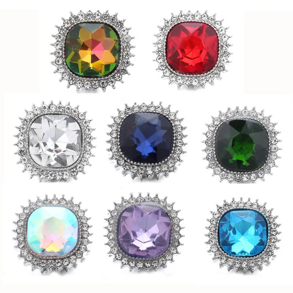 

5pcs/lot New Snap Jewelry Rhinestone Round Crystal Flower 18mm Metal Snap Buttons Fit Snap Bracelet DIY Ginger Charms Jewelry