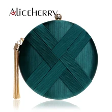 Women Handmade Silk Elegant Round Evening Bag Lady Satin Bridal Wedding Luxury Green Purse Party Banquet Messenger Tassels