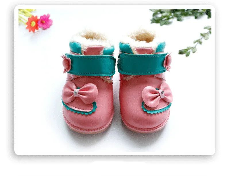 Стелька для детей 12-14 см; зимние ботинки для девочек; полиуретановый бант; толстая детская обувь на меху; зимняя обувь для первых ходунков