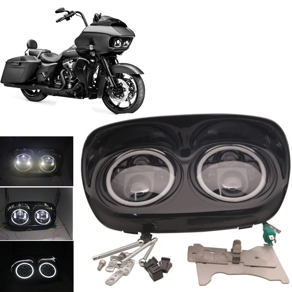 TCMT Inner Outer Fairing /& W//5.75 Dual LED Headlight Fit For Harley Road Glide 98-13 Unpainted+Black/&Chrome
