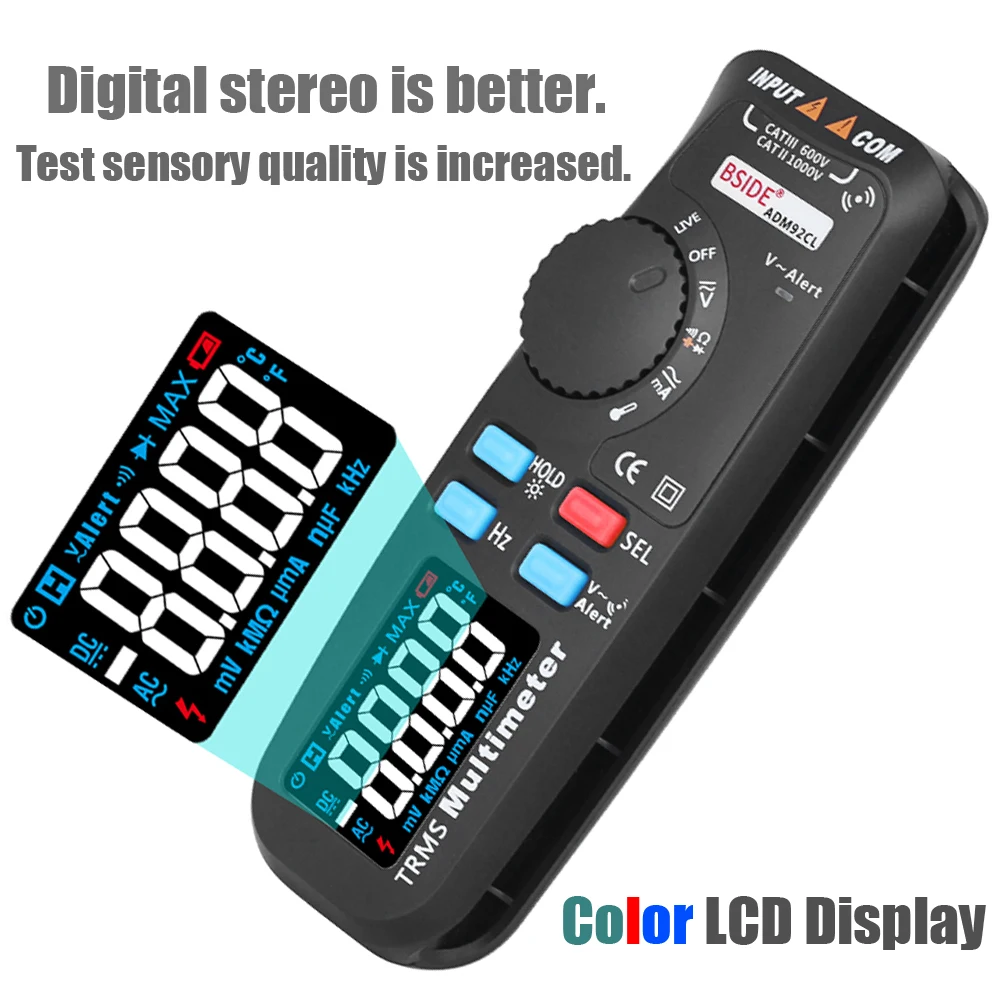 Koop Multifunctionele Digitale Multimeter Bside ADM92CL Kleur Lcd scherm Multimetro Auto Range True Rms Temp Tester Voltmeter Ampermetr