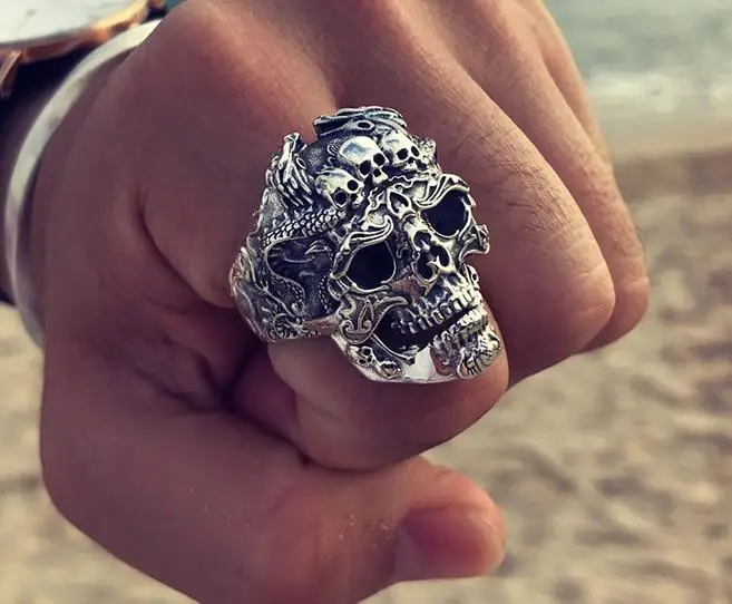 

Sterling S925 silver rings 925 skull vintage trendy ring 32*23mm