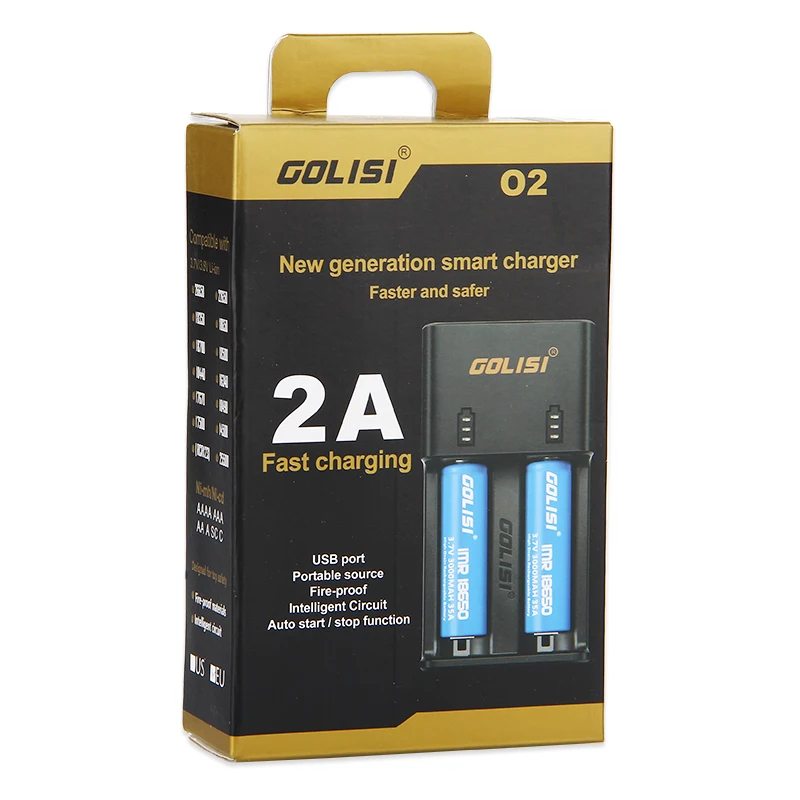 Golisi O2 2A быстрое умное зарядное устройство евро вилка США интеллектуальное зарядное устройство для литий-ионных аккумуляторов/Ni-MH/Batteries батарей