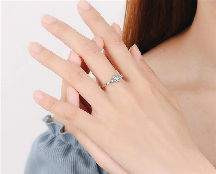 Sole Memory Creative Zircon Snowflake Flower Fresh Cute Sweet 925 Sterling Silver Female Resizable Opening Rings SRI365