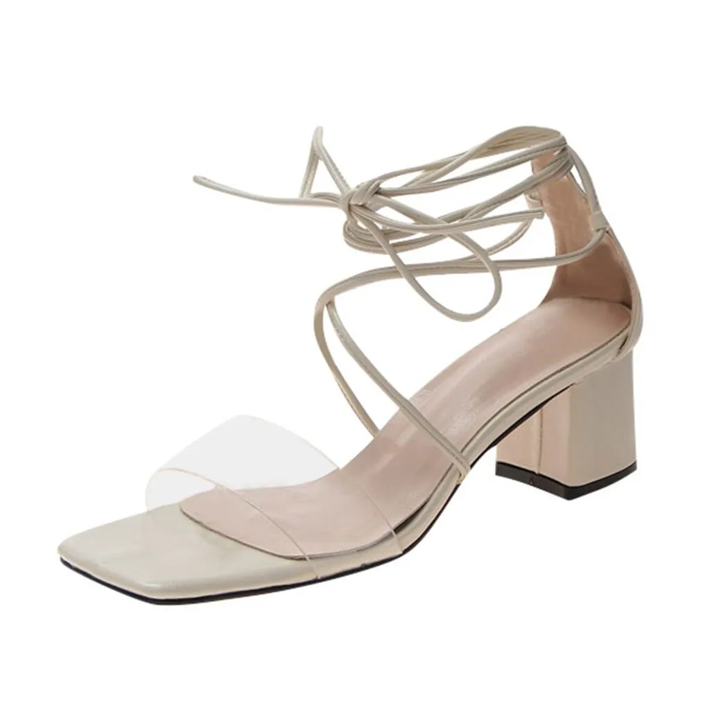 SAGACE Women Pvc Sandals High Heel Lace Up Gladiator Open Toe Ankle Strap Dress Wedding Ladies Lace-Up Sandal | Обувь