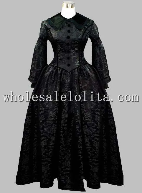 Готическая Черная парча евро корт платье принцессы платье в викторианском стиле косплей платье Косплей Костюм