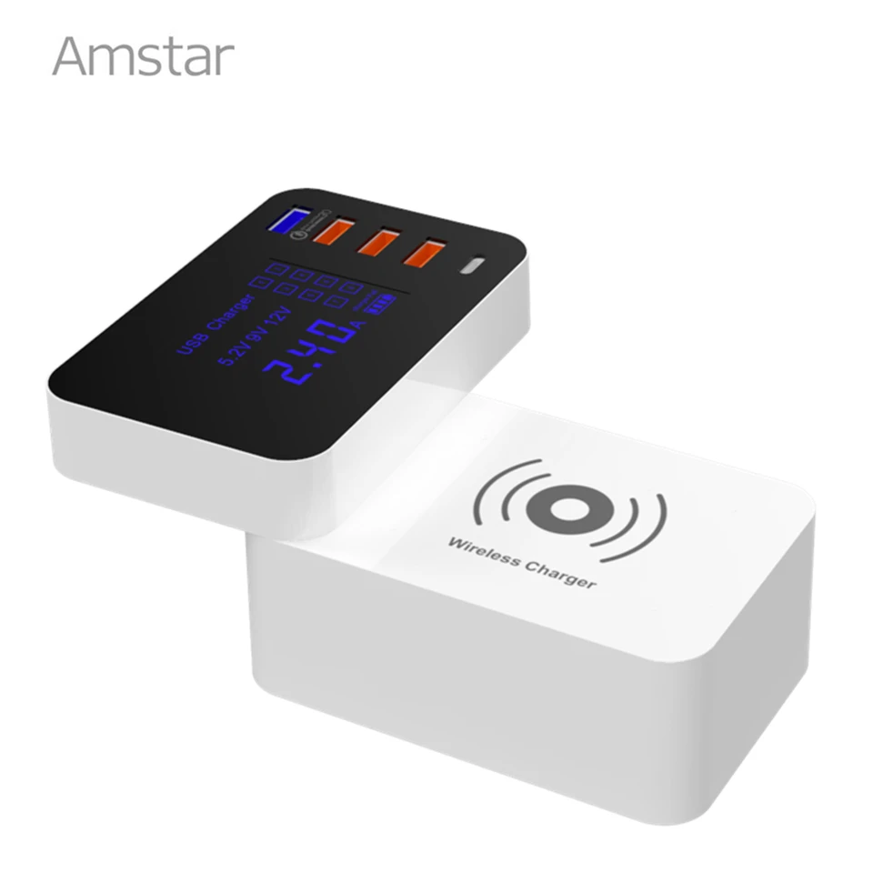 Amstar 10 Вт Qi Беспроводной Зарядное устройство для iPhone X XS Max XR Quick Charge 3 0 Тип C 5 V/8A 5USB