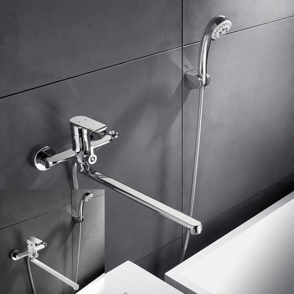 

Shower Set Bath Faucet 2 Functions Bathroom Faucet Wall Mounted Cold and Hot Tub Mix Tap Chrome White Painting