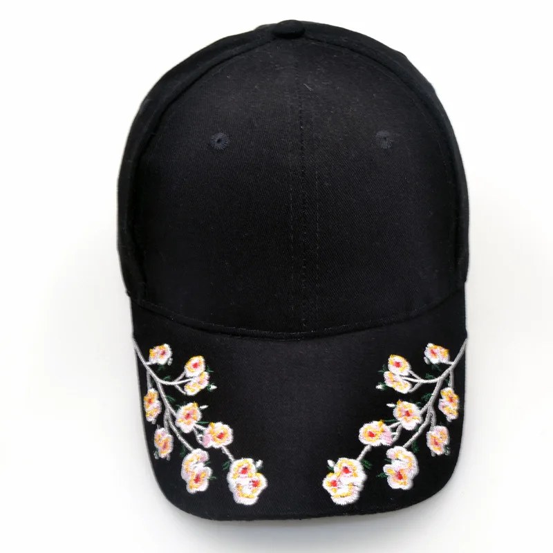 2017 Простой Мода Цветочная вышивка бейсболка черная Snapback для женщин Открытый