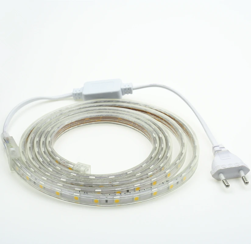 buy 220v LED Strip Flexible light 60leds m Waterproof led light SMD 5050 +Power Plug 1M 2M 3M 4M 5M 6M 7M 8M 9M 10M 15M 20M