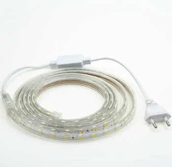 

220v LED Strip Flexible light 60leds/m Waterproof led light SMD 5050 +Power Plug 1M/2M/3M/4M/5M/6M/7M/8M/9M/10M/15M/20M