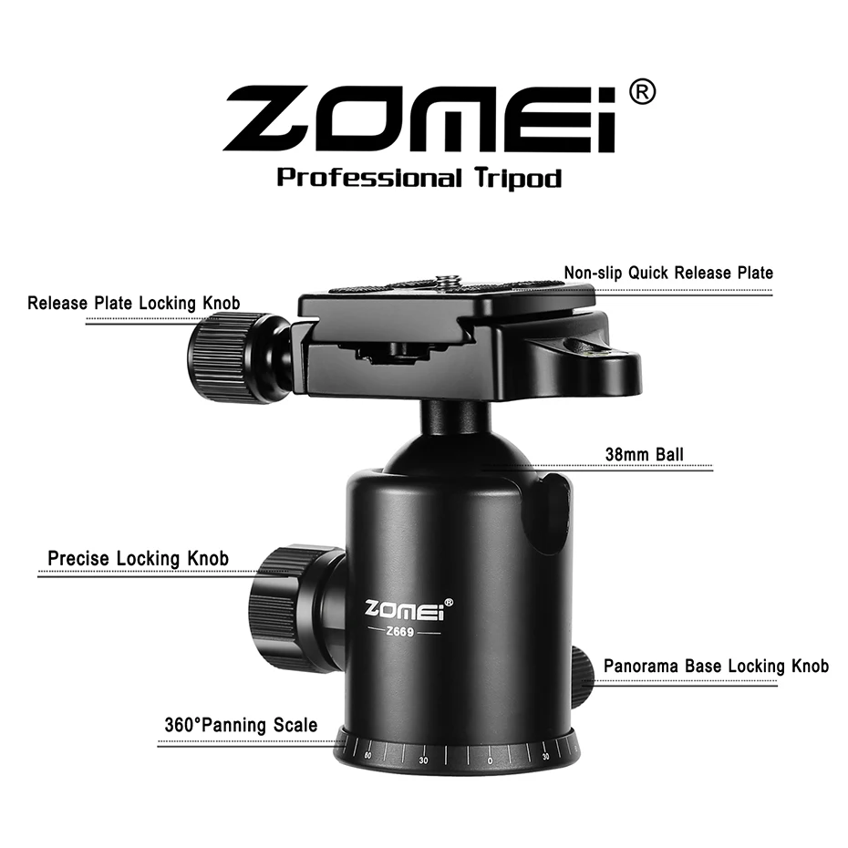 ZOMEI Z669 Профессиональный штатив легкий дорожный монопод с шаровой головкой для путешествий для цифровых зеркальных фотокамер