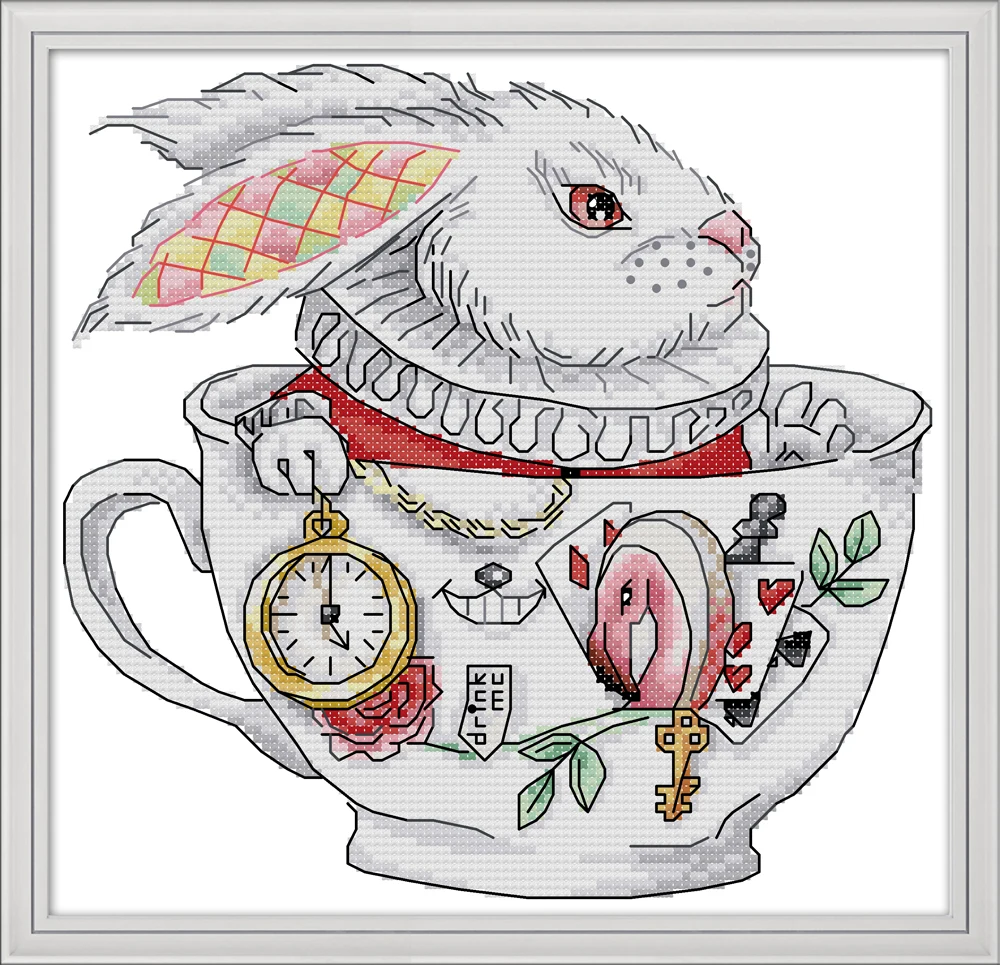 

Rabbit cups cross stitch kit aida 14ct 11ct count print canvas cross stitches needlework embroidery DIY handmade