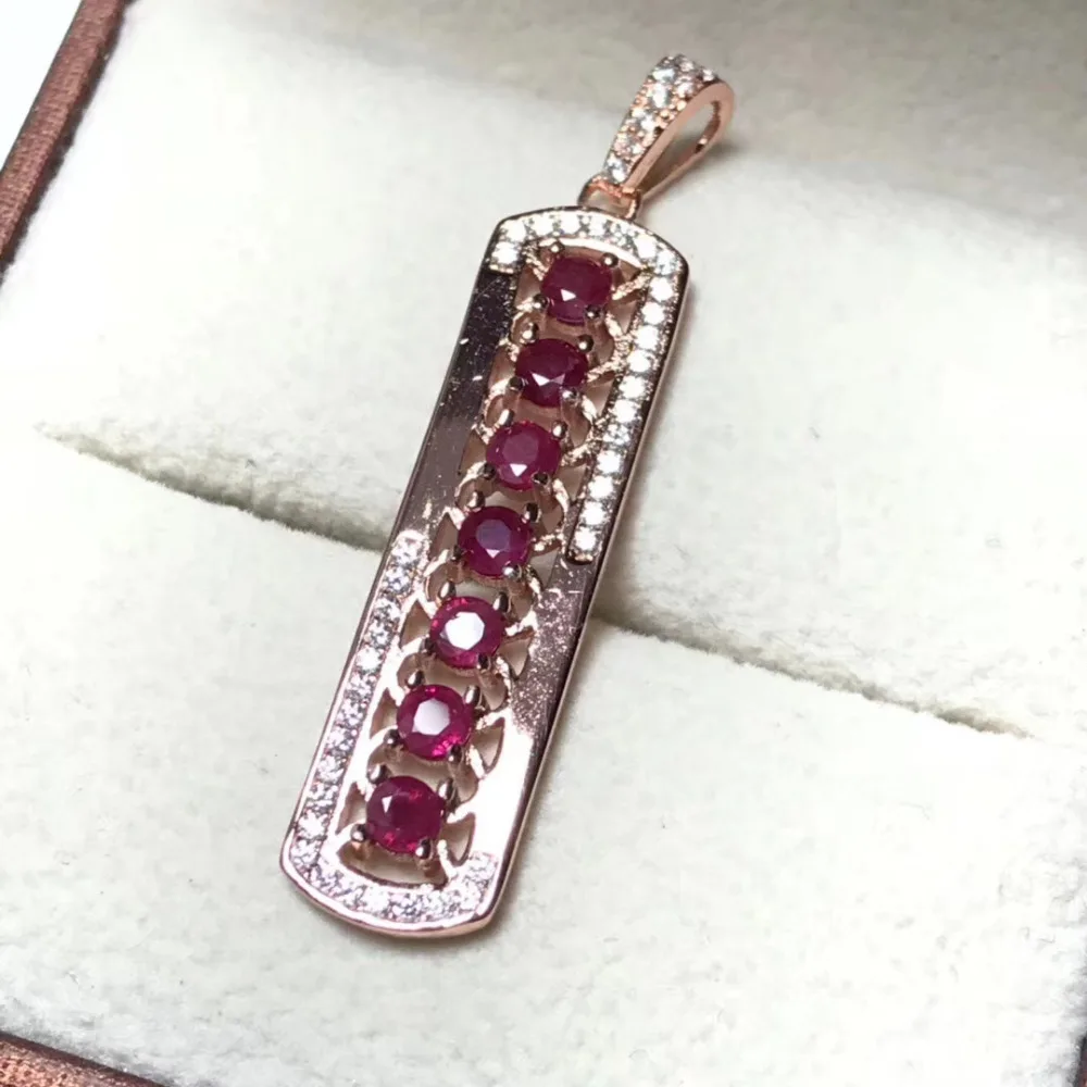 Élégant carré bande naturelle rouge rubis gemme pendentif collier S925 argent naturel pierre gemme